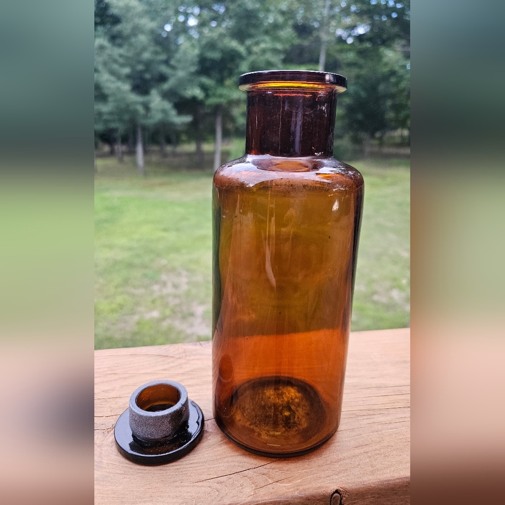 Antique Amber Glass Apothecary Bottle with Stopper
